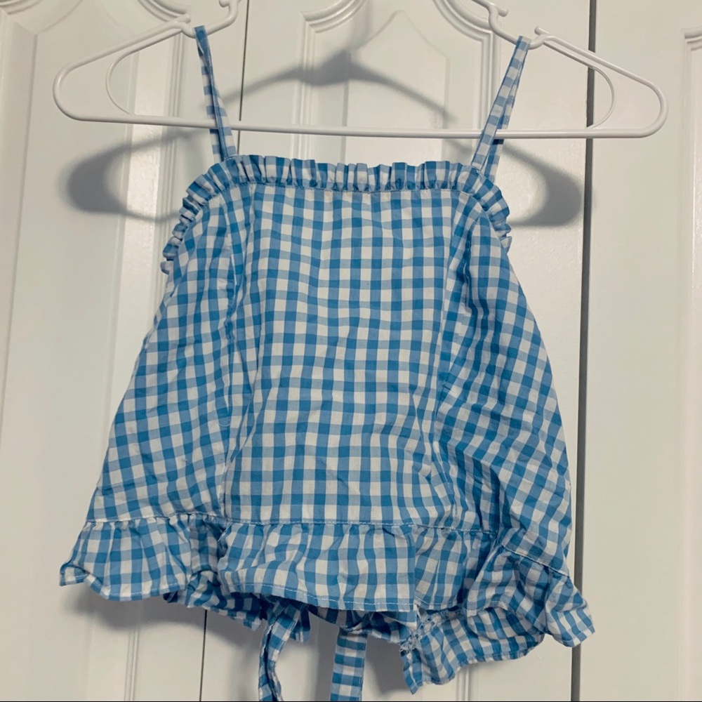 blue plaid tie back tank top